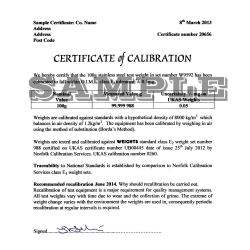Brecknell Scales Calibration Certificate