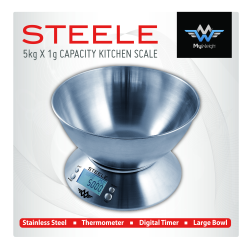 My Weigh Steele Stainless Steel Kitchen Scale c/w Bowl 5kg x 1g My Weigh - 5