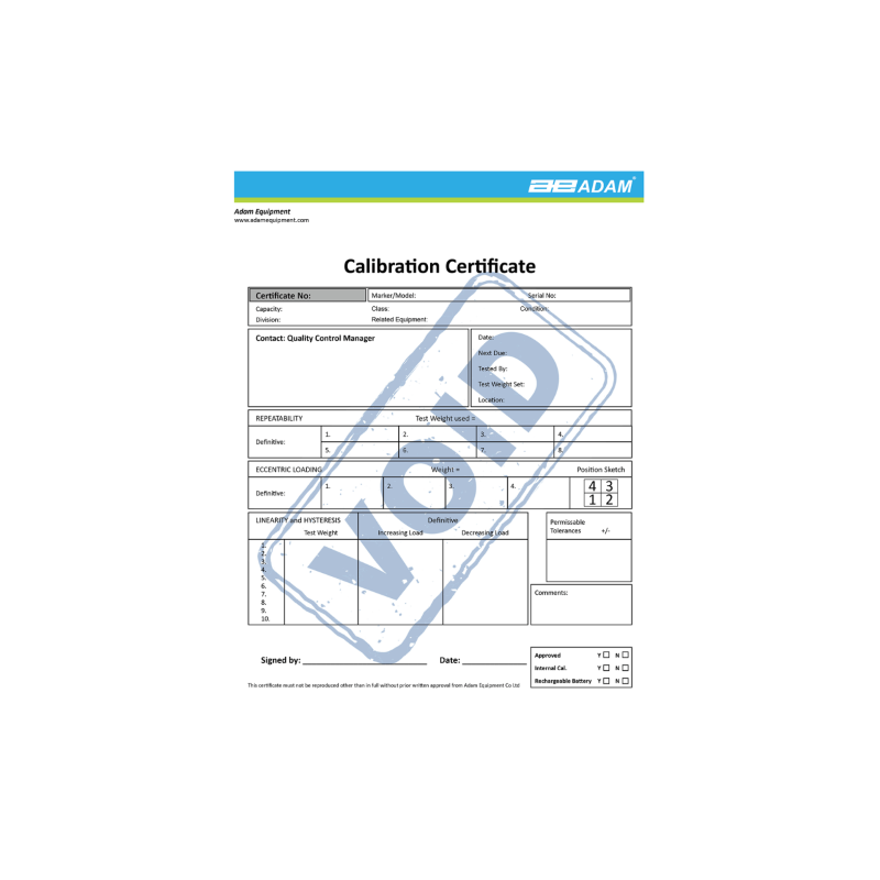 Adam Equipment Calibration Certificate - Platform Scales - 1 Adam Equipment Calibration Certificate - Platform Scales - 1