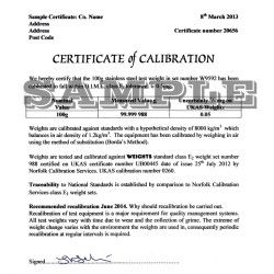 Calibration Certificate to O.I.M.L. Class M1 Up to 1kg